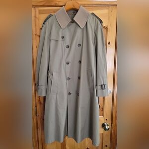Vtg Men's Botany 500 Tan Khaki OverCoat Zip Out Wool Lining Double Breasted 40R